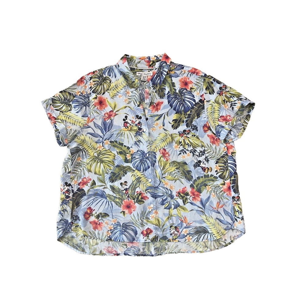 Tommy Bahama Disney Jungle Jubilee Women's Linen Shirt Mickey/Minnie Mouse M